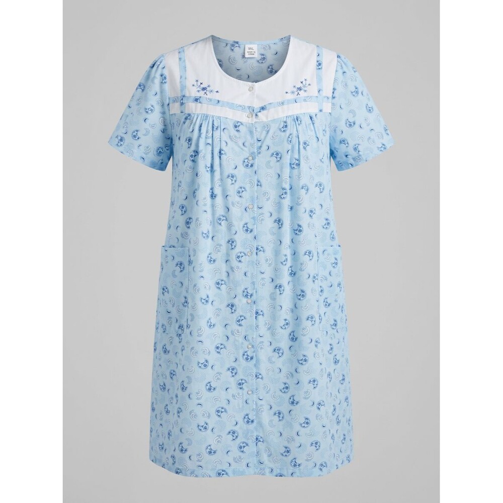 PINK Blue Moon Star Snap Front Nightgown House Dress Size 1X